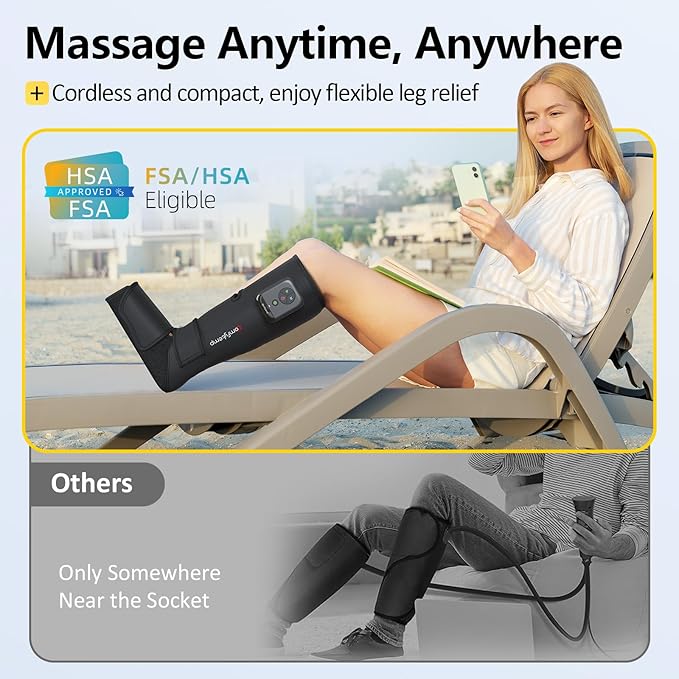 Comfytemp Air Compression Therapy Device K1011, Cordless Leg Massager for Circulation and Pain Relief, Portable Foot and Calf Massage Boot, Christmas Gift for Dad Men Mom Women Seniors (1 Pack)