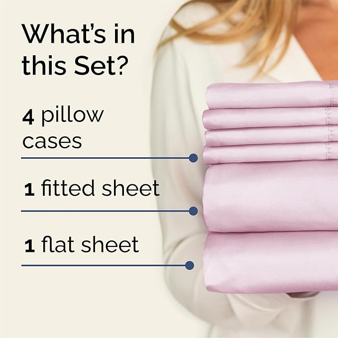 Queen 6 Piece Sheet Set - Cooling & Breathable Bed Sheets - Hotel Luxury Bed Sheets for Women, Men, Kids & Teens - Bedding w/Deep Pockets & Easy Fit - Soft & Wrinkle Free - Queen Light Pink Sheets