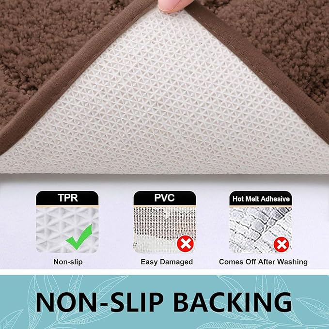 Buganda Bathroom Rugs, 36" x 24", Soft and Absorbent Microfiber Bath Rugs, Non-Slip Shaggy Shower Carpet, Machine Wash Dry Bath Mats for Bathroom Floor, Tub and Shower, Brown