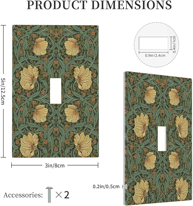 Decorative Light Switch Cover William Morris Floral Vintage Flowers Pattern 1 Gang Single Toggle Device Electrical Faceplate Switchplates Decorator Outlet Wall Plate for Bedroom living Room Decor