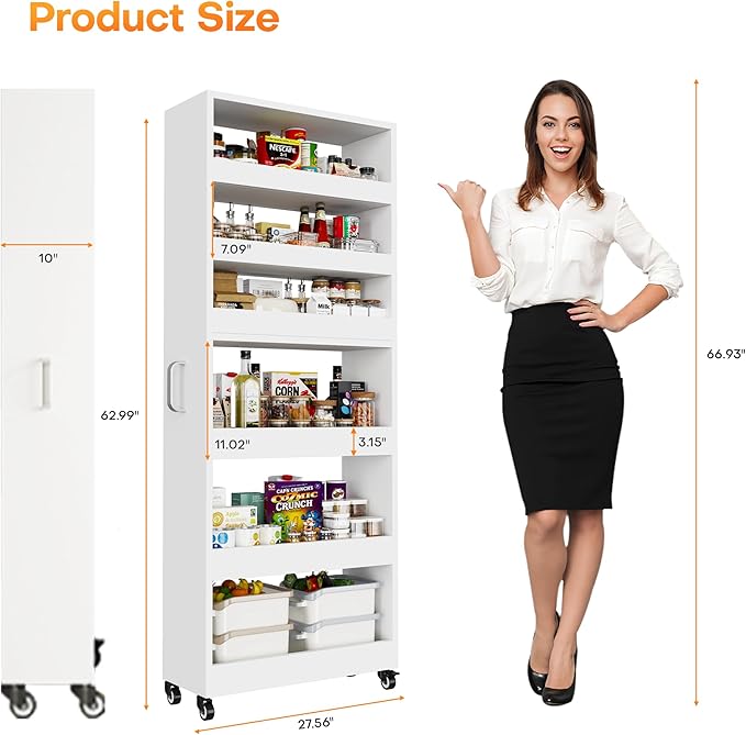 Slim Storage Cart, Lightweight 6 Tier Metal Rolling Utility Kitchen Cart on Weeels, Mobile Storage Shelving Unit Organizer for Bathroom Laundry Office(White, 10" D)