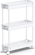 SPACEKEEPER Slim Rolling Storage Cart, 3 Tier Bathroom Storage Organizer Laundry Room Utility Cart Mobile Shelving Unit, Multi-Purpose for Kitchen Office Bathroom Laundry Narrow Places, White