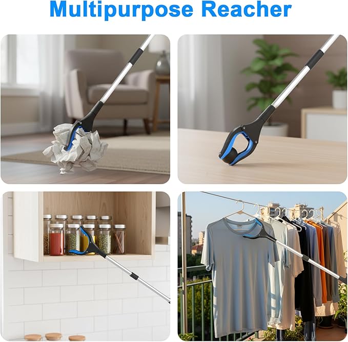 32" Reacher Grabber Pickup Tool, Foldable Seniors Handicap Daily and Trash Picker Upper Grabbers Daily Living Tools (Blue)