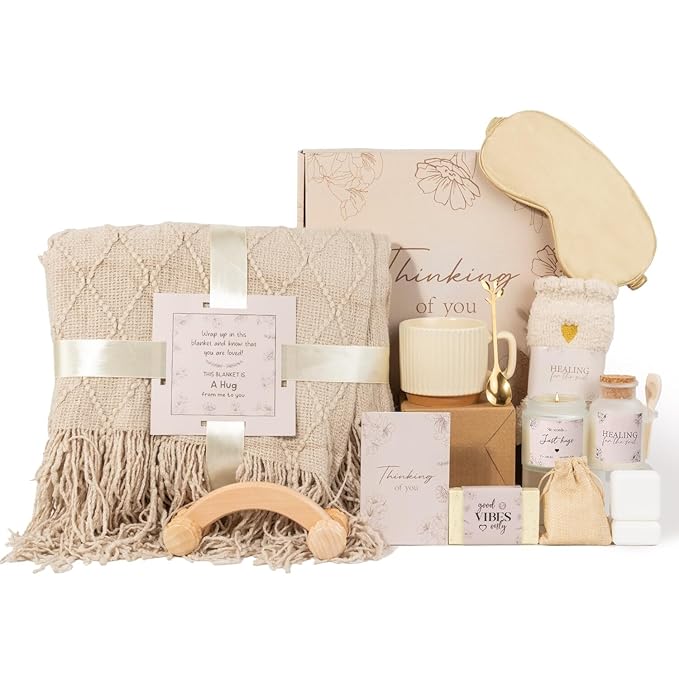 Thinking of You Gift Basket, Self Care Get Well Soon Birthday Gifts for Women, Relaxing Spa Gifts Basket Sick Care Package for Women, Relaxation Get Well Gift for Woman After Surgery, Sympathy Baskets