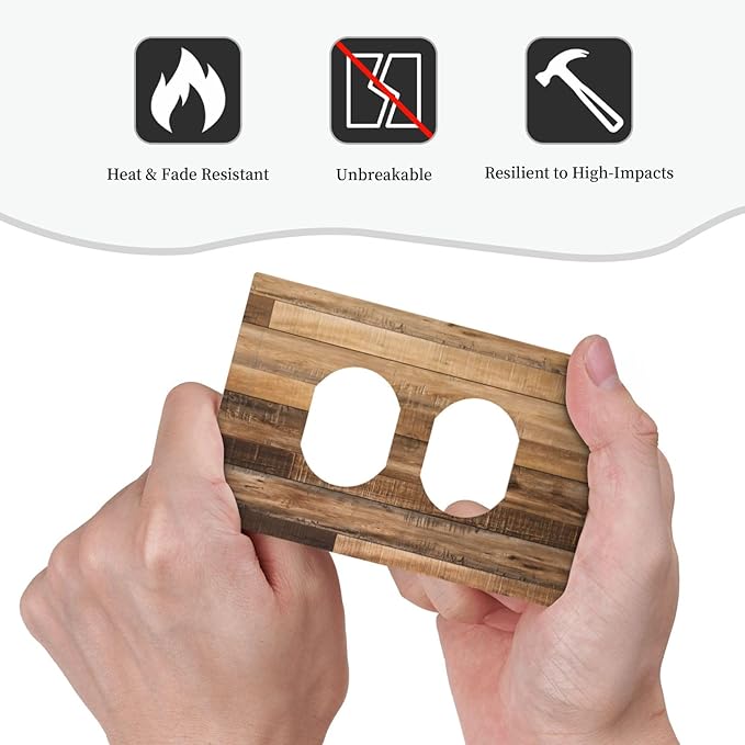 Rustic Brown Wood Splicing Vintage Dark Oak Print Outlet Covers 1 Gang Duplex Light Switch Cover Decorative Switch Plates Electrical Receptacle Faceplate Wall Plate for Farmhouse Home Decor