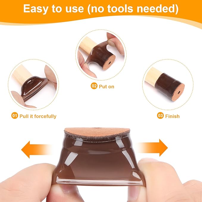 CHUNZEXI 32 Pack Chair Leg Floor Protectors for Hardwood Floors, Silicone Felt Covers Pads Caps, Protect Wood Furniture Feet Floors Noise Reduce and Scratch (Universal Small & Brown)