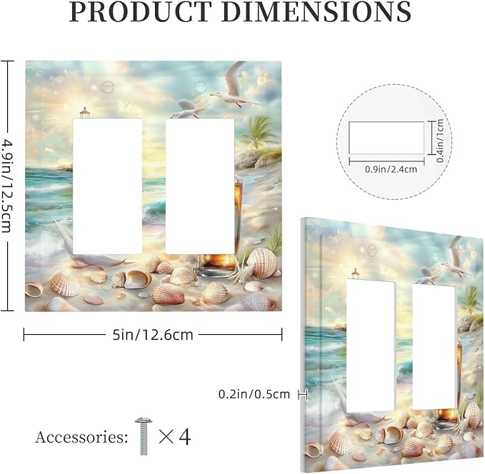 Decorative Outlet Covers Beach Ocean Lighthouse Seashells 2 Gang Double Gfci Rocker Electrical Wall Panels Light Switch Cover Plate For Bed Room Living Room Decor