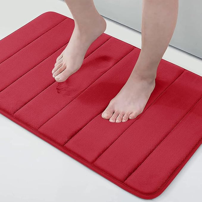 Buganda Memory Foam Bath Mat, 24" x 16", Ultra Soft and Non-Slip Bathroom Rugs, Water Absorbent and Machine Washable Bath Rug for Bathroom, Shower, and Tub, Red