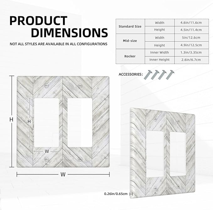 Rustic White Gray Herringbone Wood 2 Gang Rocker Decora Light Switch Cover Decorative Vintage Country Outlet Covers Wall Plate Electrical Faceplate Switchcovers GFCI for Farmhouse Living Room Decor