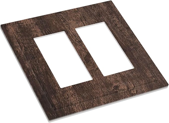 Decorative Outlet Covers Rustic Dark Brown Wood Grain 2 Gang Double GFCI Rocker Electrical Wall Panels Light Switch Cover Plate for Farmhouse Bedroom Decor