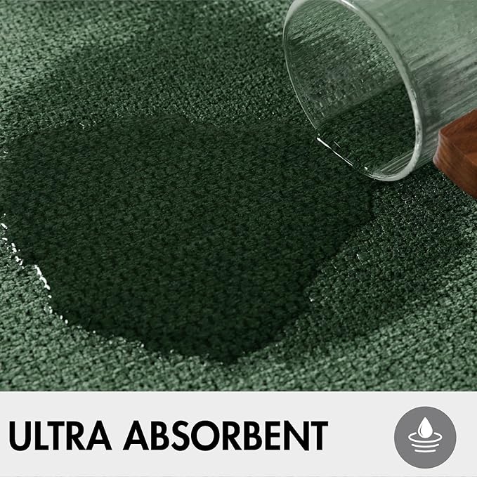 MIULEE Christmas Green Set of 2 Ultra Thin Bathroom Rugs, Rubber Bath Mats for Bathroom Non Slip, Quick Dry Absorbent Bath Rug Machine Washable, Fit Under Door, Shower, Sink, Decor, 17"x27"+20"x32"