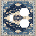 Decorative Outlet Covers Boho Beige Navy Blue Medallion 2 Gang Duplex Light Switch Cover Plate Gfci Wall Plate Plug Switch Plate Covers for Country Bathroom Bedroom Decor