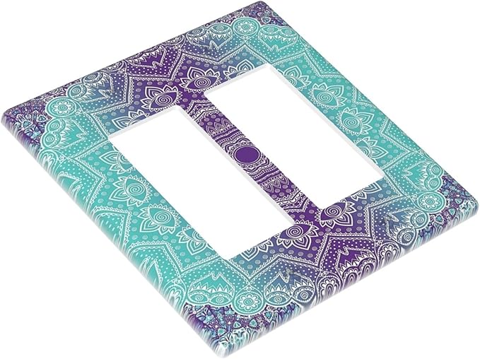 Outlet Covers Ombre Modern Mandala Floral Geometric 2 Gang Wall Plate Double Rocker Light Switch Cover Decorative GFCI Receptacle Cover Electrical Switchplate for Bathroom Bedroom Decor