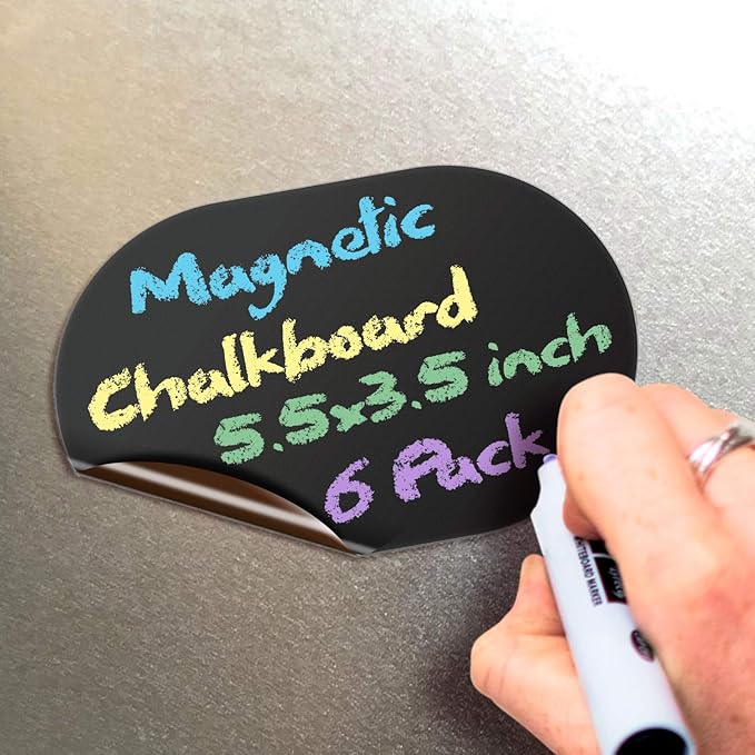 iSYFIX Magnetic Chalkboard Notes - 5.5 x 3.5 inch, 6 Pack, Ellipse - Decorative Magnet Blackboard for Fridge, Kitchen Organizer, Decor, Office, Grocery Lists, Metallic Boxes, Storage and More
