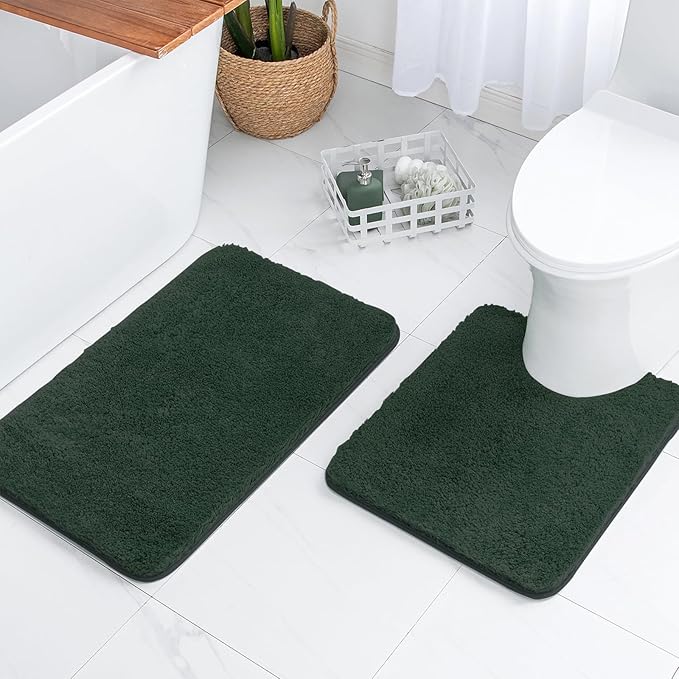 MIULEE Christmas Dark Green Toilet Rugs U Shaped, Absorbent Microfiber Contour Bath Mats for Bathroom Floor, Anti-Slip Machine Wash Dry, 20'' x 20''