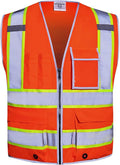 SKSAFETY 10 Pockets Safety Vest, Class 2 High Visibility Security with Zipper, Hi Vis Vest with Reflective Strips, ANSI/ISEA Standard, Construction Work Vest for Men ＆ Women （Orange, 5XL）
