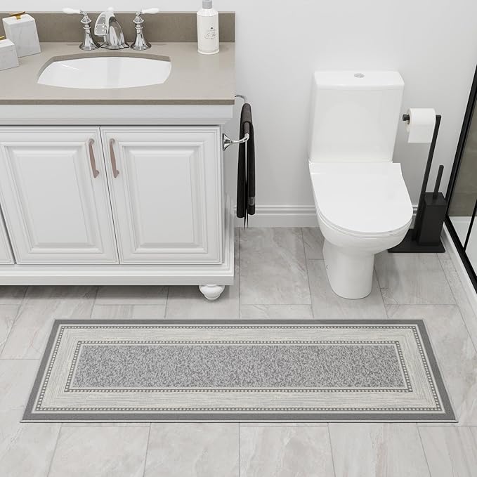 Ottomanson Hallway Runner Rug 20" x 59" Non Slip Border Area Rugs Easy to Clean Laundry Rug Runner Durable & Pet Friendly Floor Carpet Runners for Hallways Entryway Living Room Kitchen, Light Gray
