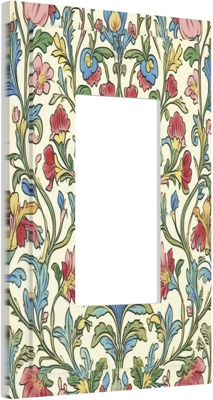 Decorative Outlet Covers Boho Red Floral Morris Plant Leaves 1 Gang Single Rocker Light Switch Cover Plate Wall Plates Gfci Faceplate For Farmhouse Cabin Decor
