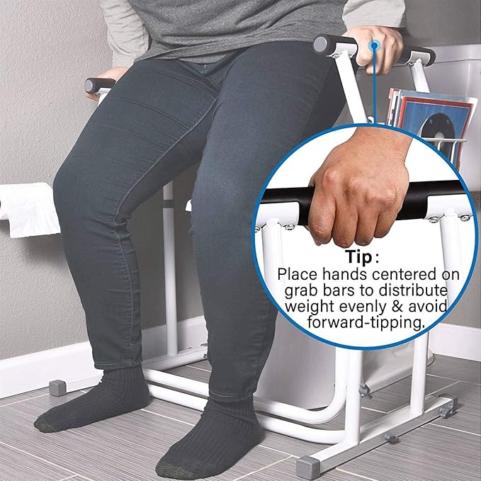 FSA/HSA Eligible, Vaunn Medical Bathroom Patented Height Adjustable Height Toilet Rail Grab Bar and Commode Safety Frame Handle