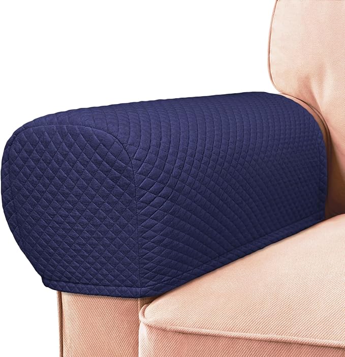 Roytub Stretch Couch Arm Covers, Breathable Armrest Cover for Sofas and Chairs Armrest Cover Keep Home Clean, Scratch-Resistant Sofa Arm Covers Protect and Decorate Your Sofa(Large, Navy, 2PCS)