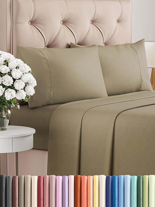 Twin 4 Piece Sheet Set - Cooling & Breathable Bed Sheets - Hotel Luxury Bed Sheets for Women, Men, Kids & Teens - Comfy Bedding with Deep Pockets & Easy Fit - Soft and Wrinkle Free - Twin Khaki Sheets
