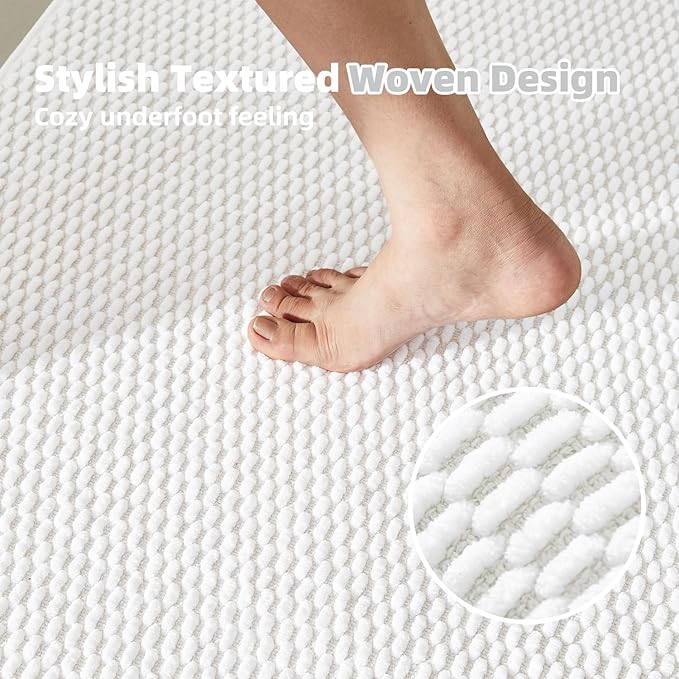 Large Bathroom Rugs Non Slip Washable Bath Rugs Super Absorbent Bathroom Rug Thin Quick Dry Low Pile Bath Mats, White 36"x48"