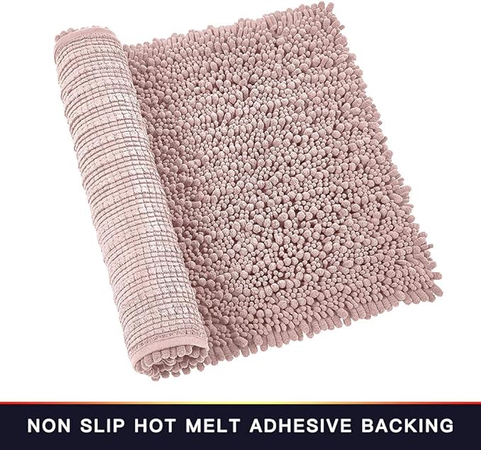 Walensee Large Bathroom Rug Non Slip Bath Mat (72x24 Inch Dusty Pink) Water Absorbent Super Soft Shaggy Chenille Machine Washable Dry Extra Thick Perfect Absorbant Best Plush Carpet for Shower Floor