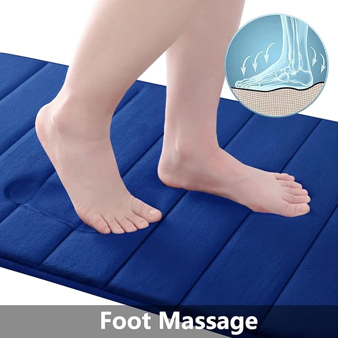 Buganda Memory Foam Bath Mat, 47" x 17", Ultra Soft and Non-Slip Bathroom Rugs, Water Absorbent and Machine Washable Bath Rug Runner for Bathroom, Shower, and Tub, Navy Blue