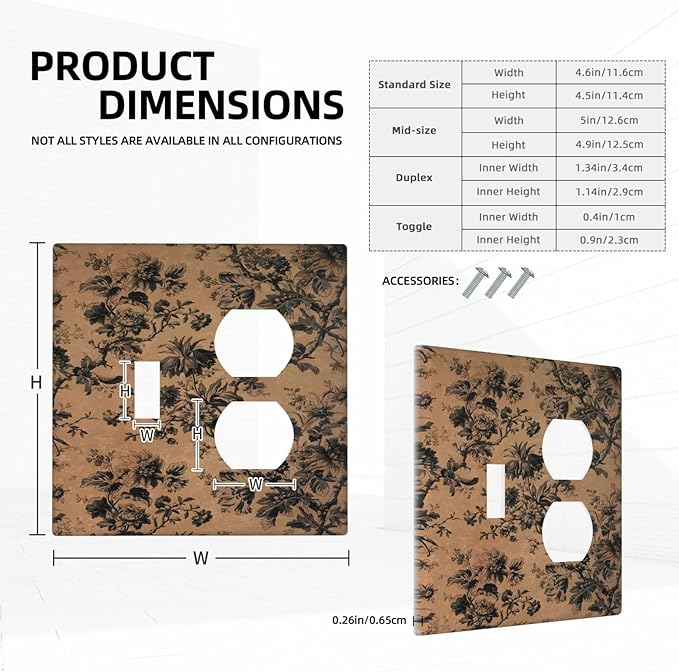 Decorative Outlet Covers Vintage Floral Botanical Brown Background 2 Gang Duplex Light Switch Cover Plate Gfci Wall Plate Plug Switch Plate Covers for Bathroom Bedroom Decor