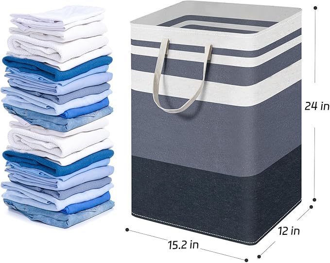 2 Pack Laundry Baskets 75L Large, Waterproof Freestanding Collapsible Laundry Hamper with Reinforced Handles, Blue Clothes Hamper for Dorm, Bathroom, Bedroom, Laundry Room