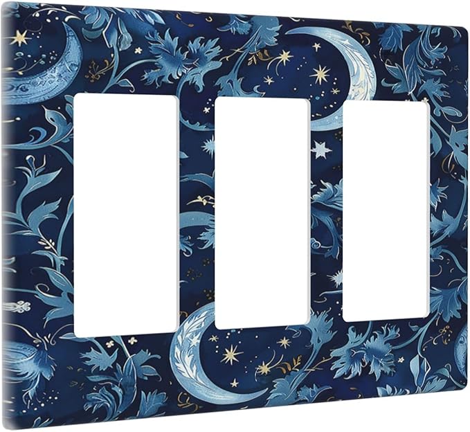Light Switch Covers Vintage Moon And Flowers Decor Floral William Morris 3 Gang Rocker Electrical GFCI Decorative Triple Outlet Wall Plate Cover Switchplate for Bedroom Kids room Decor