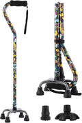 Walking Cane for Women & Men, Adjustable Quad Cane with 4-Prong Base for Stability and Balance, Folding Aluminum Walking Stick for Seniors