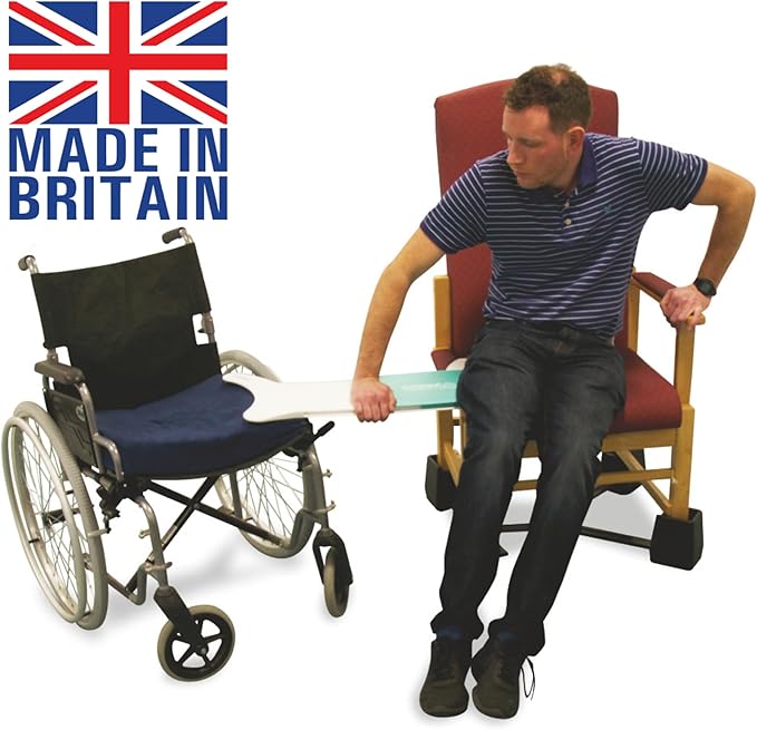 Buckingham Glideboard – British Made Transfer Board for Wheelchair to Chair, Car & Bed | Sliding Seat Mobility Aid for Elderly & Disabled - Blue/White
