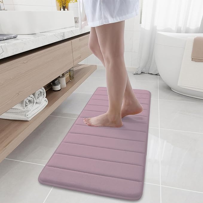 Buganda Memory Foam Bath Mat, 47" x 17", Ultra Soft and Non-Slip Bathroom Rugs, Water Absorbent and Machine Washable Bath Rug Runner for Bathroom, Shower, and Tub, Mauve