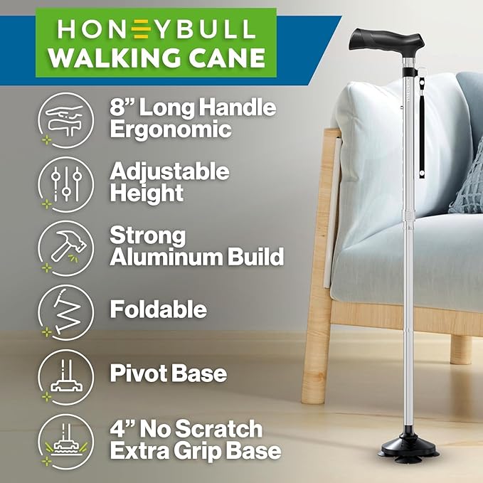 Walking Cane for Men & Women Foldable, Adjustable, Heavy Duty, Free Standing, All Terrain, Collapsible Walking Sticks for Seniors & Adults