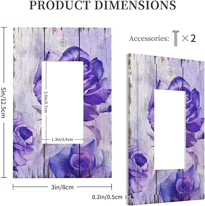 Outlet Covers Purple Rose Flower Rustic Wood Plank 1 Gang Wall Plate Single Rocker Light Switch Cover Decorative GFCI Receptacle Cover Electrical Switchplate for Farmhouse Bathroom Decor