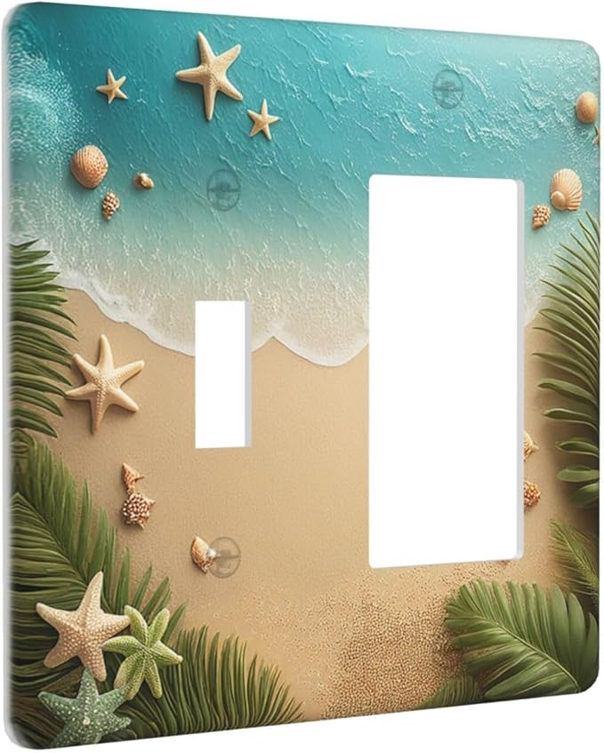 Outlet Covers Summer Beach Themed Starfish Seashells 1 Toggle 1 Rocker Combination Decorative Wall Plate Electrical Switch Plates Light Switch Cover Plate for Bedroom Bathroom Decor
