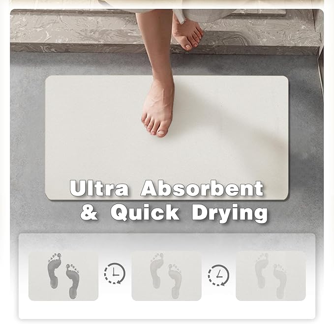 White Bath Mat, Bathroom Rugs Non Slip Washable Thin Absorbent Quick Dry Bath Mat Fits Under Door Bathroom Floor Mat Perfect for Bath, Shower, or Sink 24"x70" White