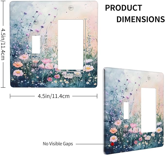 Decorative Outlet Covers Pink Floral Wildflower Green Plants 2-Gang Combo Light Switch Cover Plate Single Toggle/Rocker Wall Plate Plug Switch Plate Covers for Bathroom Decor