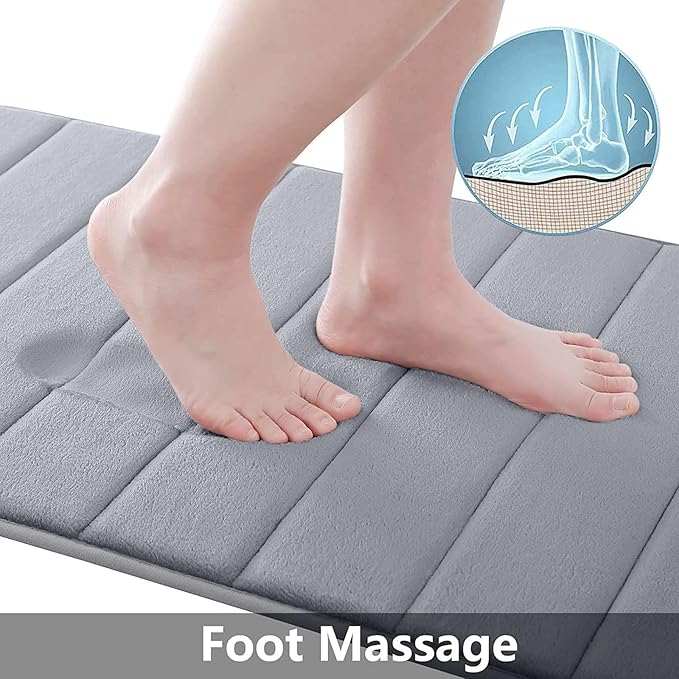 Buganda Memory Foam Bath Mat, 47" x 24", Ultra Soft and Non-Slip Bathroom Rugs, Water Absorbent and Machine Washable Bath Rug Runner for Bathroom, Shower, and Tub, Medium Grey