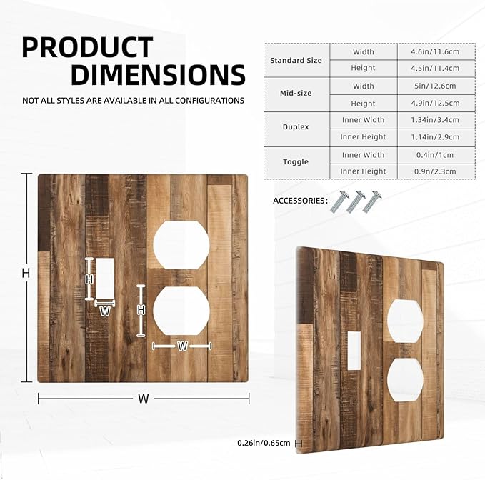 Rustic Brown Wood Splicing Vintage Dark Oak Print Wallplates 1 Toggle 1 Duplex Switch Plate Electrical GFCI Faceplate Decorative Light Switch Covers for Farmhouse Home Decor
