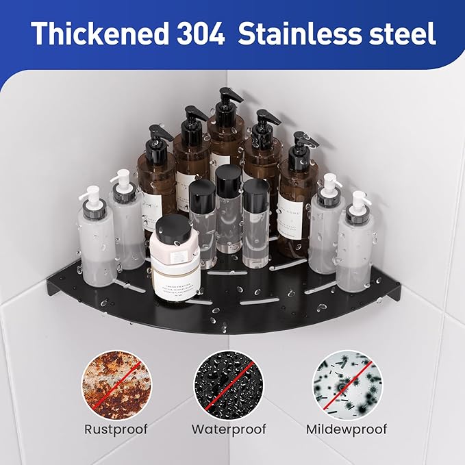 Corner Shower Shelves Load Capacity 40 Lbs 304 Stainless Steel Shelf for Shower Will Not Rust 8in Shower Corner Shelf Matte Black Drilling Installation