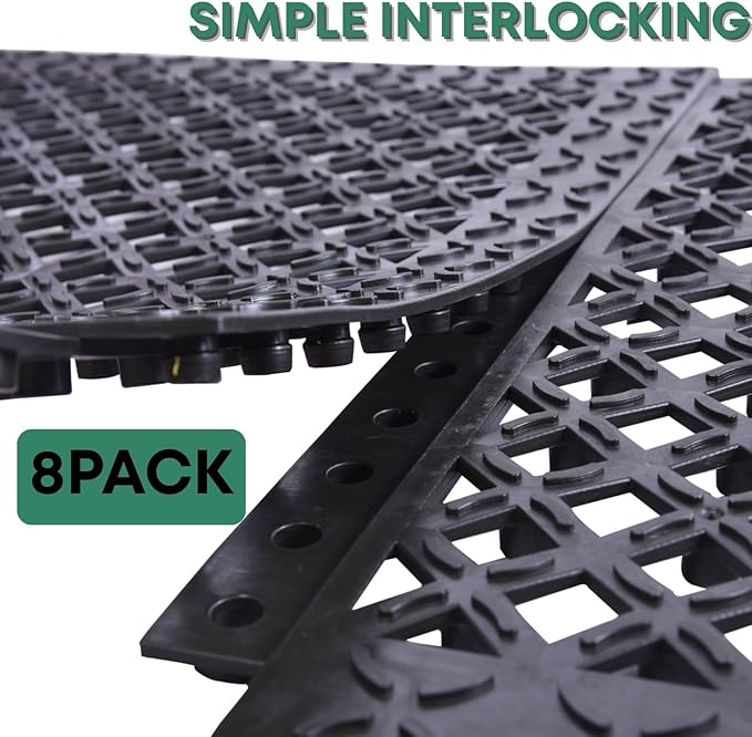 BESEA 8-Pack Interlocking Rubber Floor Mats, 21.6" Shock-Absorbing, Anti-Fatigue Tiles, Heavy-Duty, Waterproof & Anti-Slip, Modular Garage, Gym, Workshop Flooring
