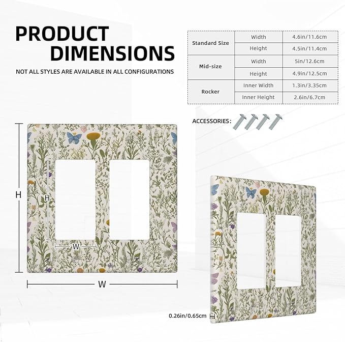 Floral Vintage Garden Plants Herbs Flower Botanical Outlet Covers Double Rocker Light Switch Covers Decorative Mustard Green 2 Gang Gfci Wall Plate Electrical Receptacle Switchplate Home Decor