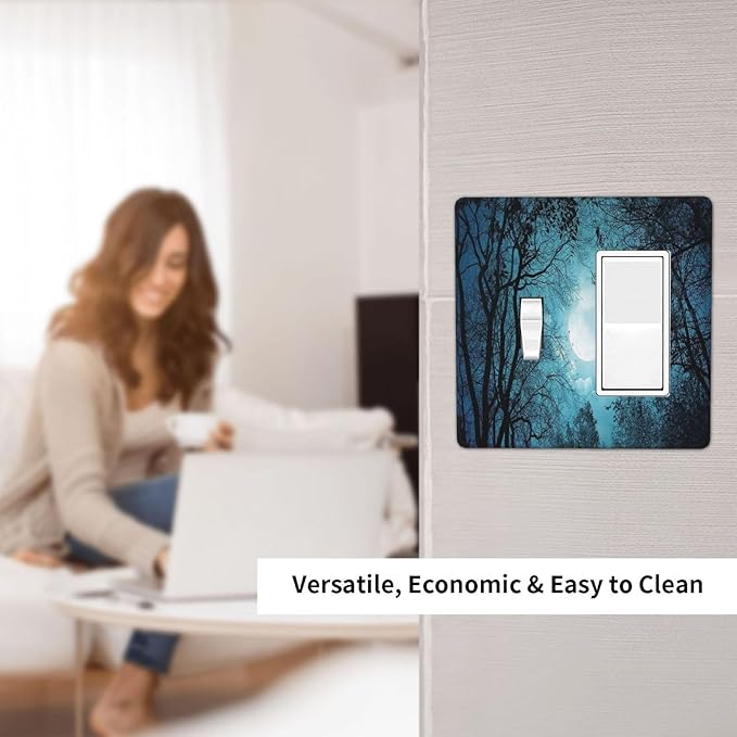 Light Switch Cover Teal Full Moon Forest 2 Gang Toggle Rocker Combo Wall Plates Turquoise Decorative Switch Plates and Outlet Covers Receptacle Cover for Bathroom Bedroom Decor