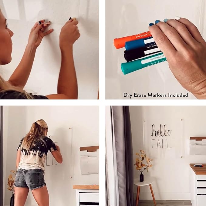 Ships Next Day, Made in USA - Acrylic Dry Erase Board | Non-Magnetic Dry Erase Board | Hanging Frameless White Board | Acrylic for Office and Home Walls | for Adults(Clear - 11x14)