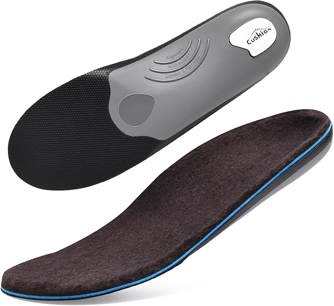 VALSOLE 250+lbs Winter Thermal Wool Insoles for Men Women,Plantar Fasciitis Orthotics Insert,for Flat Feet,High Arch,Foot Pain,Standing All Day Boot Work Shoe Warm Insoles(327mm)