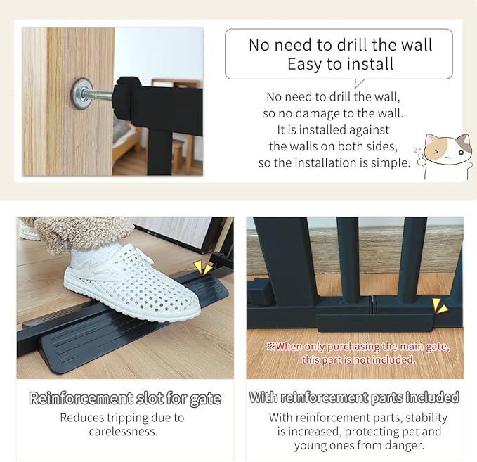 Lumizone Extra Tall Cat Gate 61.02" High Pressure Mounted Extra Wide 2025 New (17 Sizes) 1.37" Gap No Drilling Auto-Close One-Handed Operation Tall Pet Gate for Dogs(Black, 61.02" H x 26.18"-29.91" W)