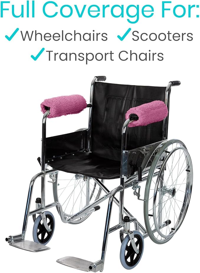 Vive Wheelchair Armrest Covers (Pair) - Memory Foam Sheepskin Accessories Pads for Transport Electric Wheel Chair Arm Rests - for Adults, Seniors, Handicapped - Soft Support Cushion for Mobility Aids