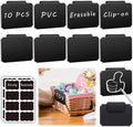 27-Piece Set of Basket Labels Clip On for Storage Bins: 10 Erasable Plastic Kitchen Pantry Labels, 16 Removable PVC Tag Stickers, 1 White Chalk Marker, for Organization Container, Jar, Shelf, Laundry